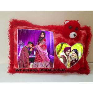 Personalized Red Teddy Fur Cushion Pillow Cushion with Photo| Gift for All Occasions | 12 x 18 Inches (Red Teddy Pillow)