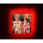 Personalized Square Shape LED Fur Cushion Pillow Cushion with Photo| Gift for All Occasions | 16 x 16 Inches (Square Shape with Red LED)