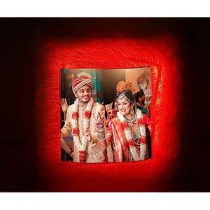 Personalized Square Shape LED Fur Cushion Pillow Cushion with Photo| Gift for All Occasions | 16 x 16 Inches (Square Shape with Red LED)