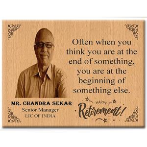 Gugan's Gifts Personalized Wooden Photo Plaque with Photo – Happy Retirement Life Gift for Father | Uncle | Teacher | Boss (12 X 8 Inches) Tabletop
