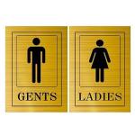 Acrylic Sign Board Display For Restroom, Toilet, Washroom | Colour - Black and Gold (6 x 4 Inches, Unisex) | (Set of Ladies and Gents)