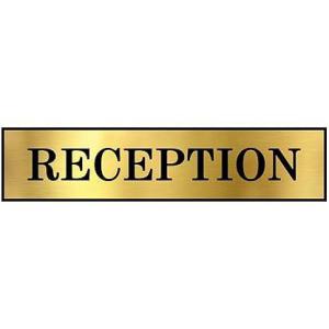 RECEPTION Signboard For Office, Hotel, Mall, School, College, Hospital, Restaurant | Color- Gold and Black (12x3 Inches) | ABS Plastic Self Adhesive Signboard Signage |Gold
