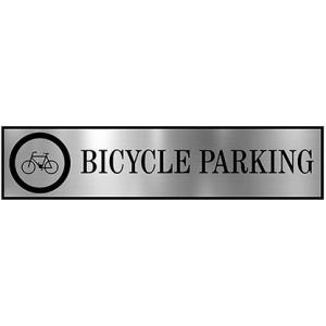 Parking Signs with Self Adhesive Signboard Signage for Office, Hospitals, Colleges, Supermarket | Laser Engraved Acrylic Sheet (12 X 4 Inches) (Bicycle Parking, Silver)