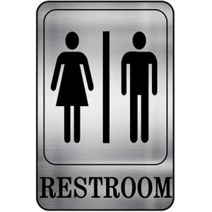Sign Restroom Toilet Washroom ABS Plastic Self Adhesive Signage for Office, Hospitals, Colleges, Supermarket | Engraved Golden Acrylic Sheet (6 X 4 Inches) (Unisex Restroom Sign, Silver)