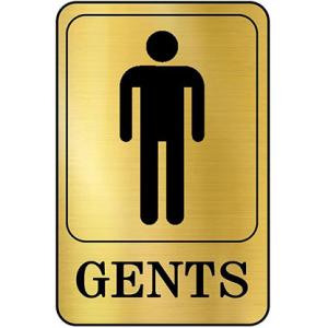Sign Restroom Toilet Washroom ABS Plastic Self Adhesive Signage for Office, Hospitals, Colleges, Supermarket | Engraved Golden Acrylic Sheet (6 X 4 Inches) (Gents, Gold)