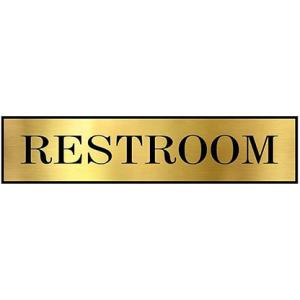 Sign Restroom Toilet Washroom Self Adhesive Signboard Signage for Office, Hospitals, Colleges, Supermarket | Color - Gold & Black | Engraved In Acrylic Sheet (12 X 3 Inches) (Restroom)